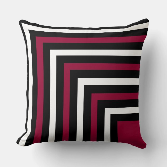 Black, Burgundy and White Striped Throw Pillow (Front)