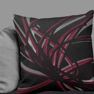 Black & Burgundy Artistic Abstract Ribbons Cushion