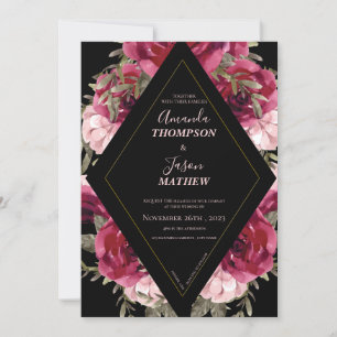 Black Burgundy Blush Pink Beautiful Floral Wedding Invitation