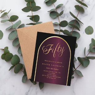 Black burgundy gold arch 50th birthday invitation