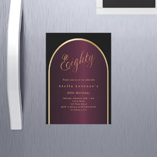 Black burgundy gold arch 80th birthday luxury magnetic invitation