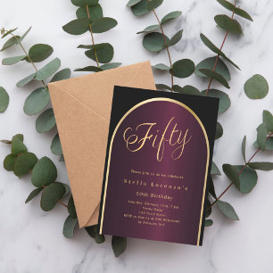 Black burgundy gold arch luxury 50th birthday invitation