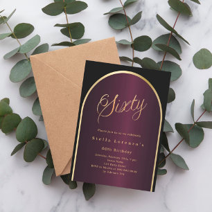 Black burgundy gold arch luxury 60th birthday invitation