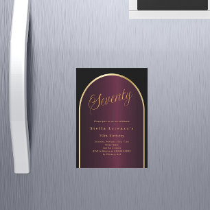 Black burgundy gold arch luxury 70th birthday magnetic invitation