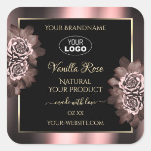 Black Burgundy Gold Product Labels Pink Roses Logo