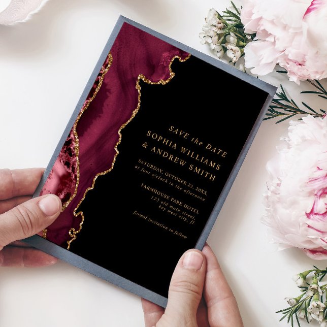 Black & Burgundy Gold Save the Date Invitation (Creator Uploaded)