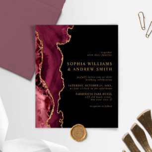Black & Burgundy Gold Wedding Invitation