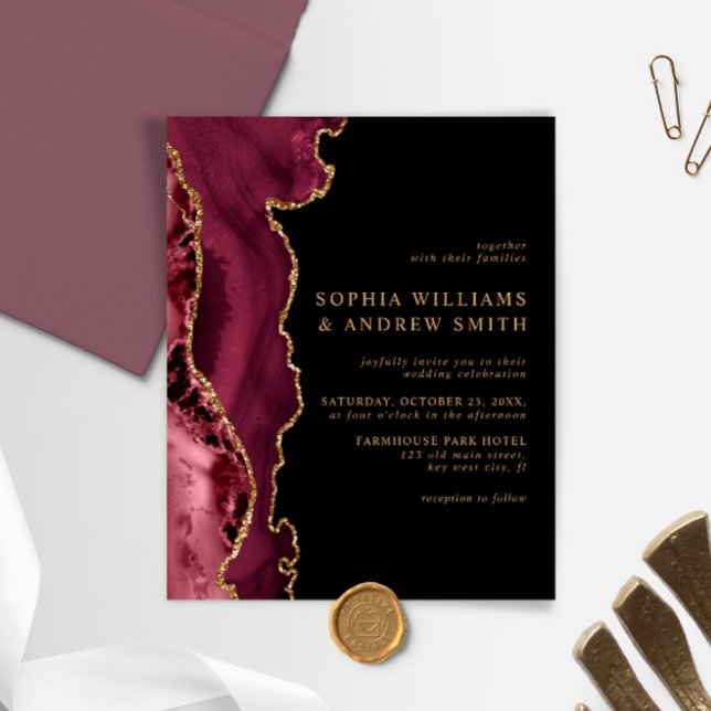 Black & Burgundy Gold Wedding Invitation (Creator Uploaded)