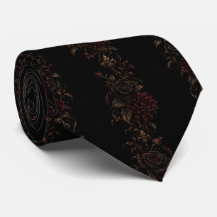 Black Burgundy Gothic Rose Vine Floral Tie