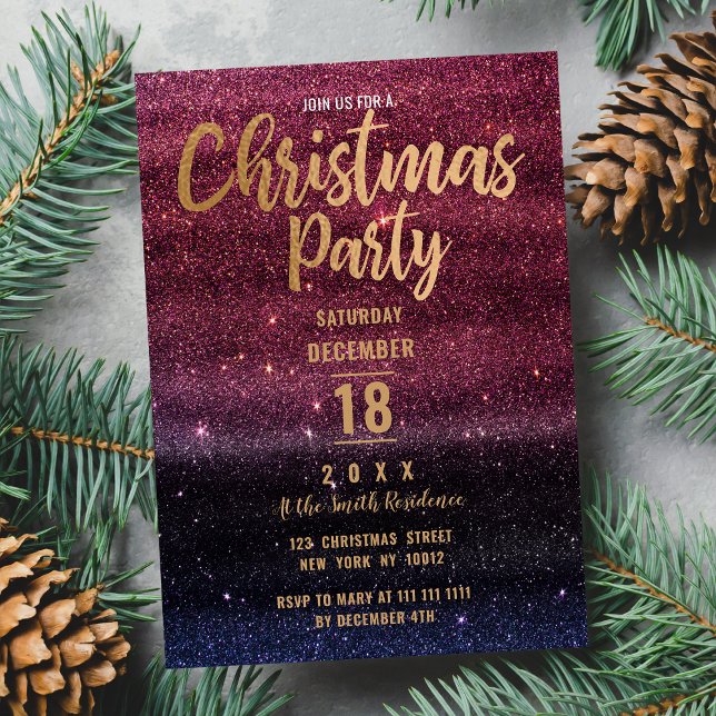 Black Burgundy Gradient Glitter Christmas Party Invitation (Black Burgundy Gradient Glitter Christmas Party )