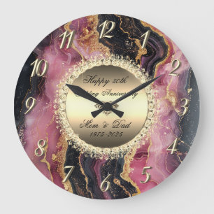 Black Burgundy Marble 50 Wedding Anniversary Large Clock