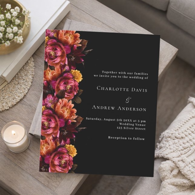 Black burgundy moody wedding invitation (Creator Uploaded)