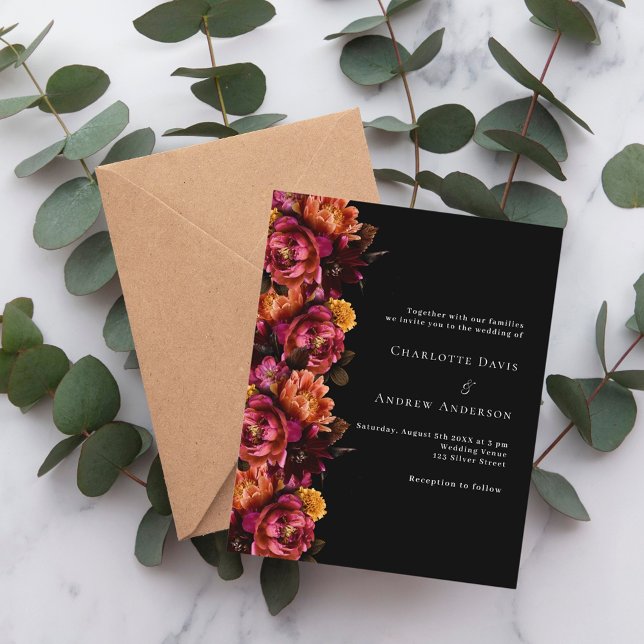 Black burgundy moody wedding invitation (Creator Uploaded)