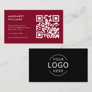 Black & Burgundy QR Code Logo Modern Professional Business Card