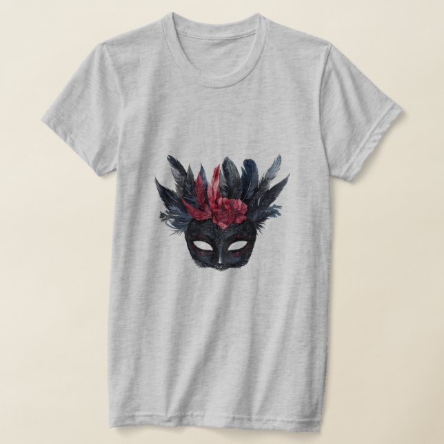 Black Burgundy Red Feathers Mask T-Shirt (Laydown)