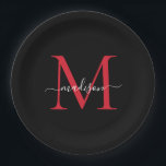 Black Burgundy Red Monogram Modern Elegant Script Paper Plate<br><div class="desc">Simple Modern Trendy Black Burgundy Maroon Red Monogram Modern Feminine Script Name Paper Plate</div>