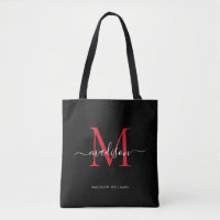 Black Burgundy Red Monogram Script Name Initial