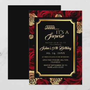 Black Burgundy Roses Birthday Party Invitation