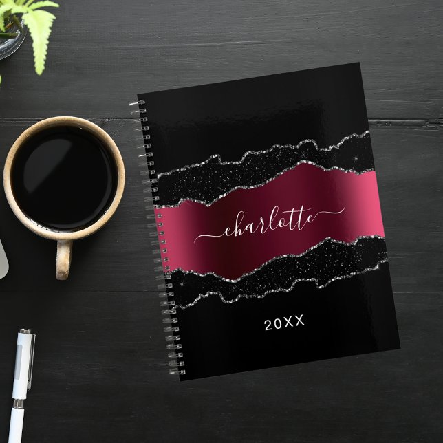 Black burgundy silver agate marble glitter 2022  planner (Creator Uploaded)