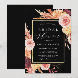 Black Burgundy Terracotta Floral Bridal Shower  Invitation