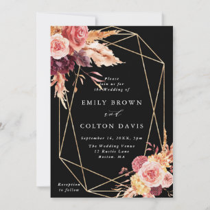 Black Burgundy Terracotta Gold Geometric Wedding Invitation