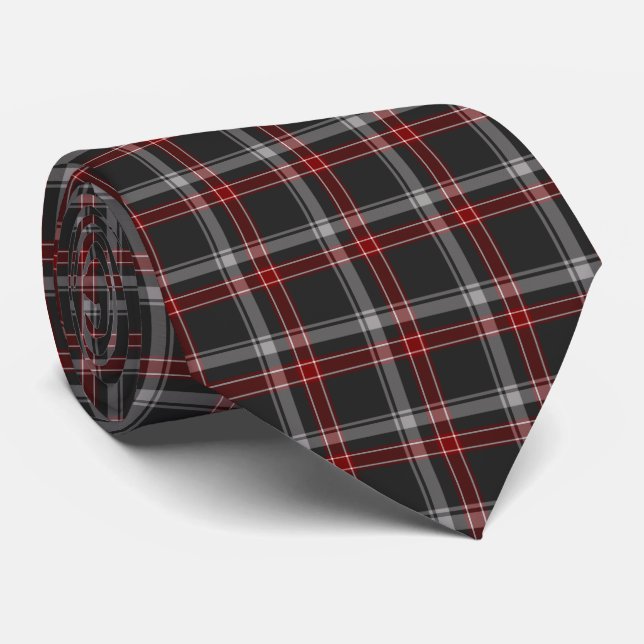 Black Burgundy White Plaid Classic Neck Tie (Rolled)