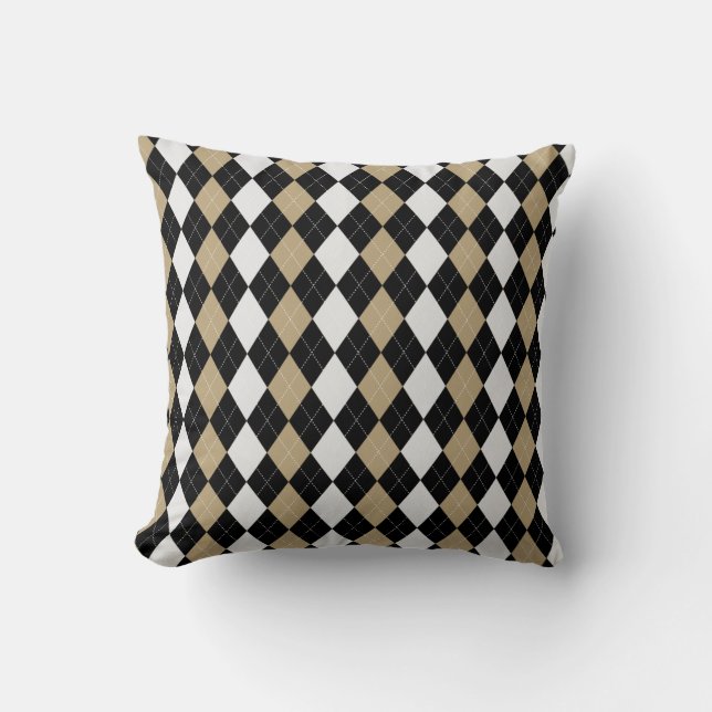 Black & BURLAP BROWN Diamonds ARGYLE Pattern Cushion (Front)