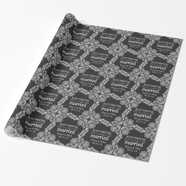 Black Burlap & Lace Wedding Gift Wrap (Unrolled)