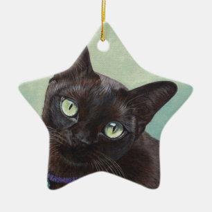 Black Burmese Cat Moose Ceramic Ornament