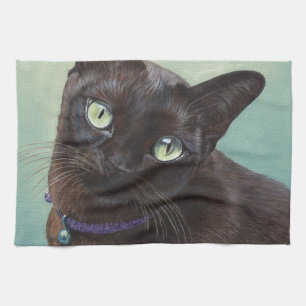 Black Burmese Cat Moose Tea Towel