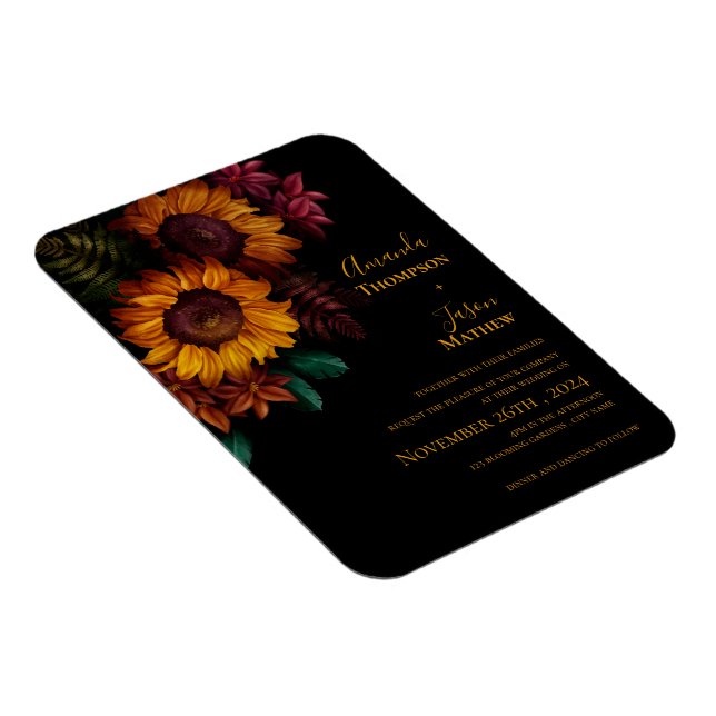 Black Burnt Orange Floral Wedding Invitation Magnet (Right Side)