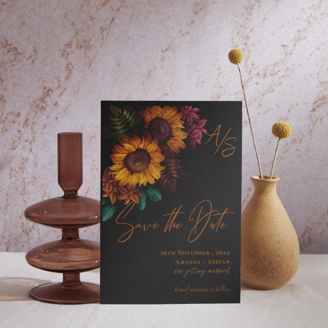 Black Burnt Orange Monogram Wedding Save the Date (Black Burnt Orange Elegant Wedding Save the Date Invitation)