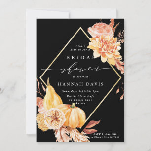 Black Burnt Orange Terracotta Floral Bridal Shower Invitation