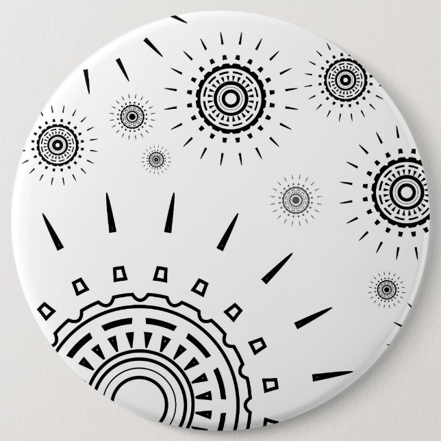 Black Burst Patterns on White 6 Cm Round Badge (Front)