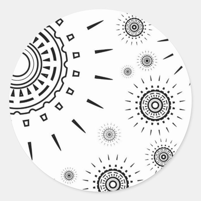 Black Burst Patterns on White Classic Round Sticker (Front)