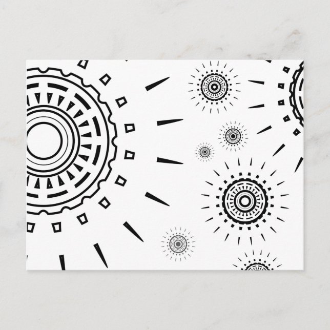 Black Burst Patterns on White Postcard (Front)