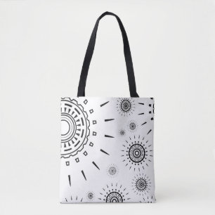 Black Burst Patterns on White Tote Bag