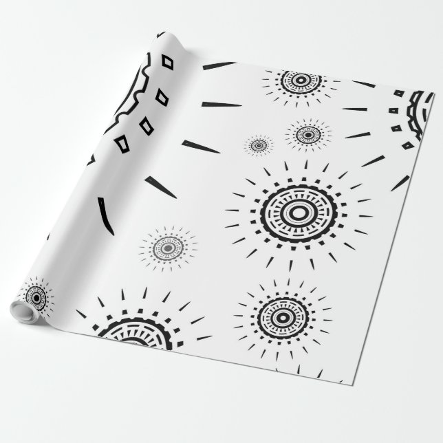 Black Burst Patterns on White Wrapping Paper (Unrolled)