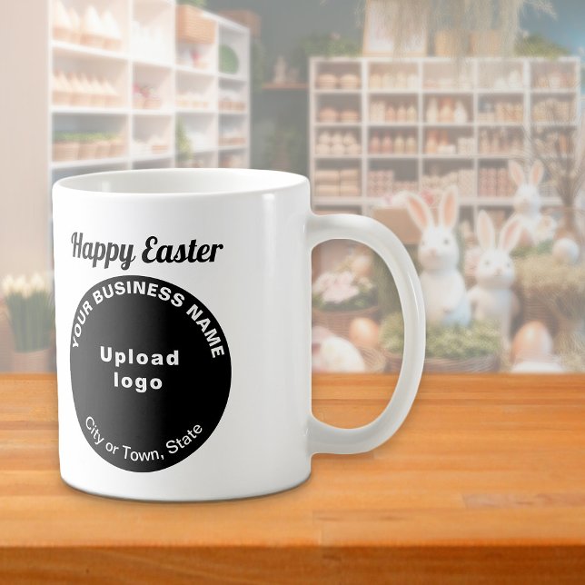 Black Business Brand | Easter | Mug (Mug with Easter greeting and black round shape business brand)