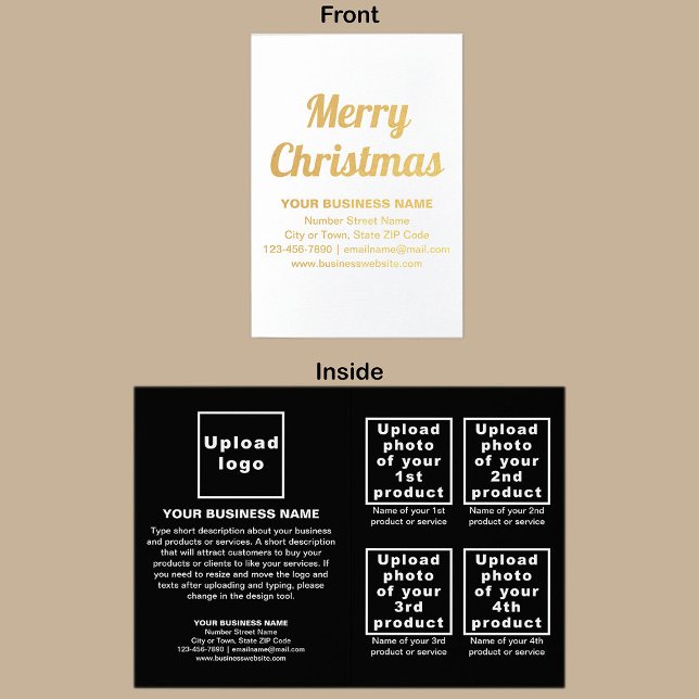 Black Business Brand on Christmas Foil Card (Black business brand with products or services on Christmas folded foil card.)