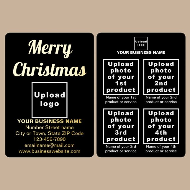 Black Business Brand on Christmas Foil Holiday Card (Black business brand with products or services on Christmas foil holiday card.)