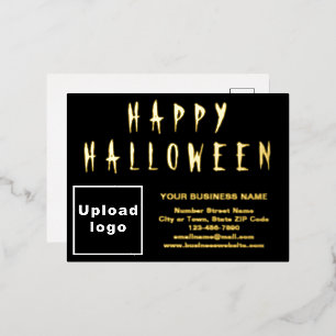Black Business Brand on Halloween Foil Holiday Postcard