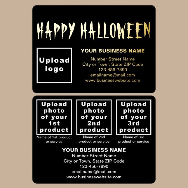 Black Business Brand on Halloween Rectangle Foil Holiday Card (Black business brand with products or services on Halloween rectangle foil holiday card.)