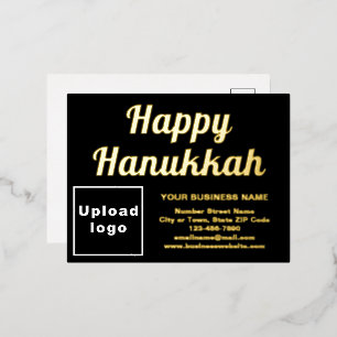 Black Business Brand on Hanukkah Foil Holiday Postcard