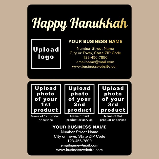 Black Business Brand on Hanukkah Rectangle Foil Holiday Card (Black business brand with products or services on Hanukkah rectangle foil holiday card.)