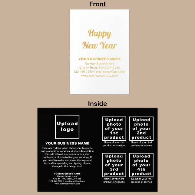 Black Business Brand on New Year Foil Card (Black business brand with products or services on Christmas folded foil card.)