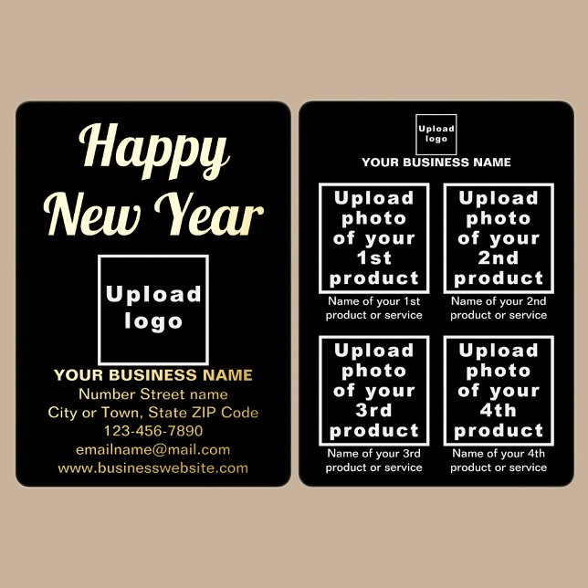 Black Business Brand on New Year Foil Holiday Card (Black business brand with products or services on New Year foil holiday card.)