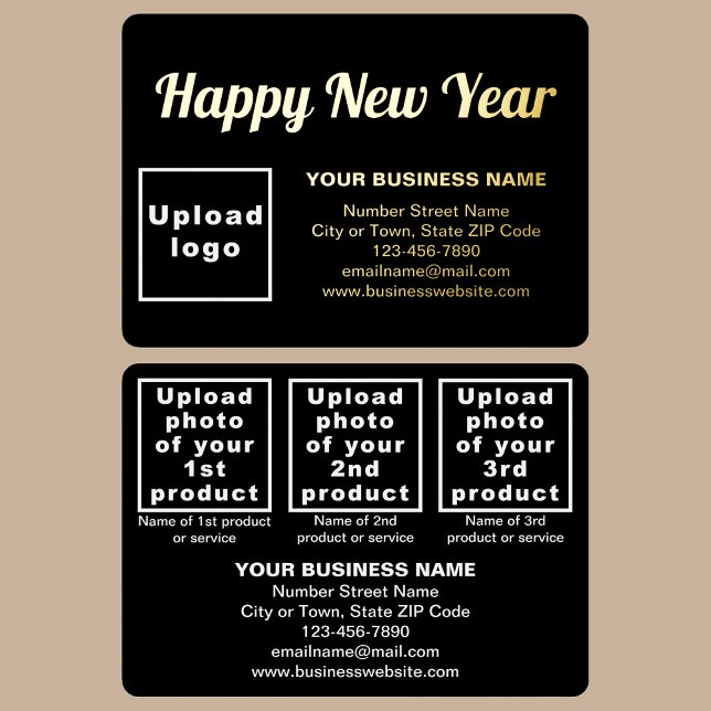 Black Business Brand on New Year Rectangle Foil Holiday Card (Black business brand with products or services on New Year rectangle foil holiday card.)