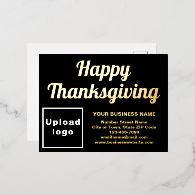 Black Business Brand on Thanksgiving Foil Holiday Postcard (Front/Back)