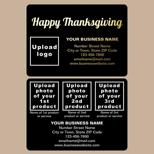 Black Business Brand on Thanksgiving Rectangle Foil Holiday Card (Black business brand with products or services on Thanksgiving rectangle foil holiday card.)